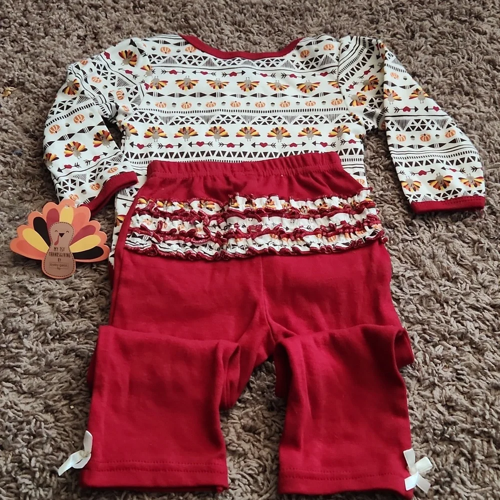 NWT -Baby Gear -  1st Thanksgiving Outfit with Red and Orange Accents - 6/9M